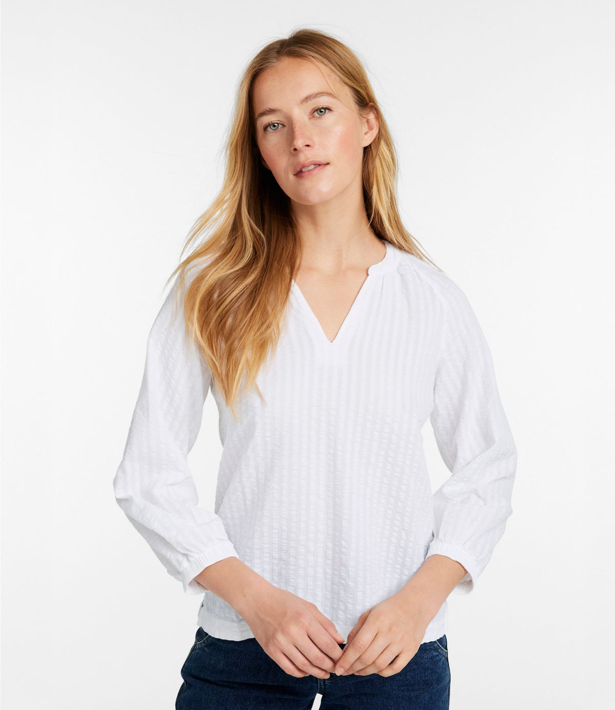 Women's Bean's Seacoast Seersucker Splitneck Shirt