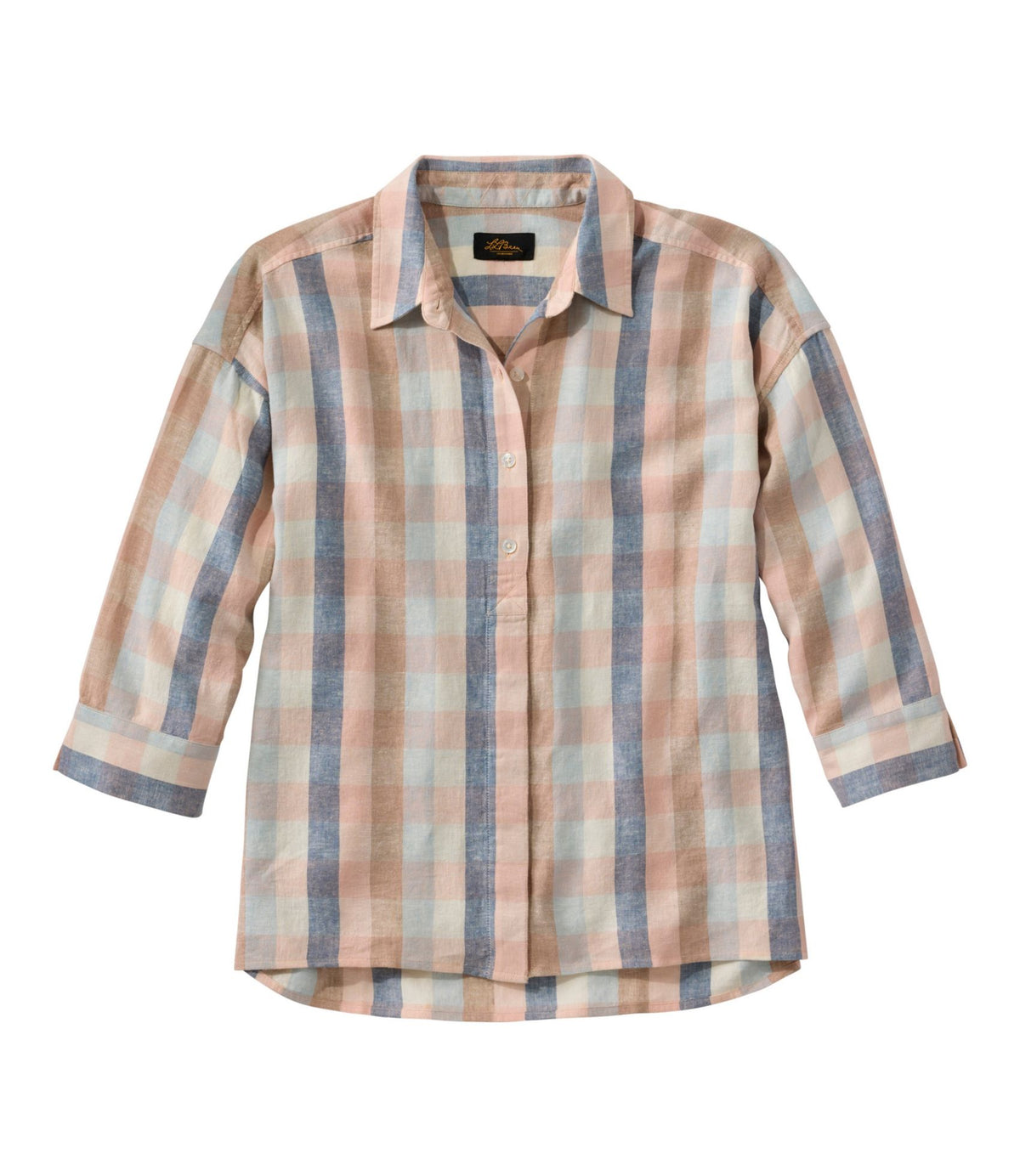 Women's Signature Linen-Blend Button-Front Shirt, Three-Quarter-Length Sleeve