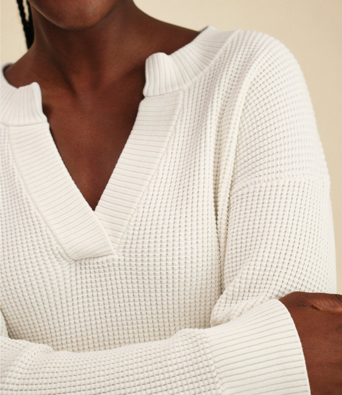 Women's Sunwashed Waffle Sweater, Splitneck