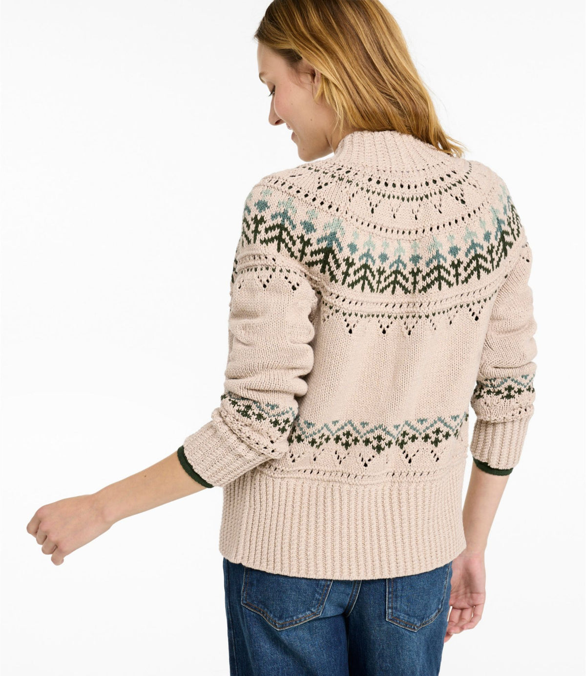 Women's Signature Cotton Fisherman Sweater, Short Cardigan Fair Isle