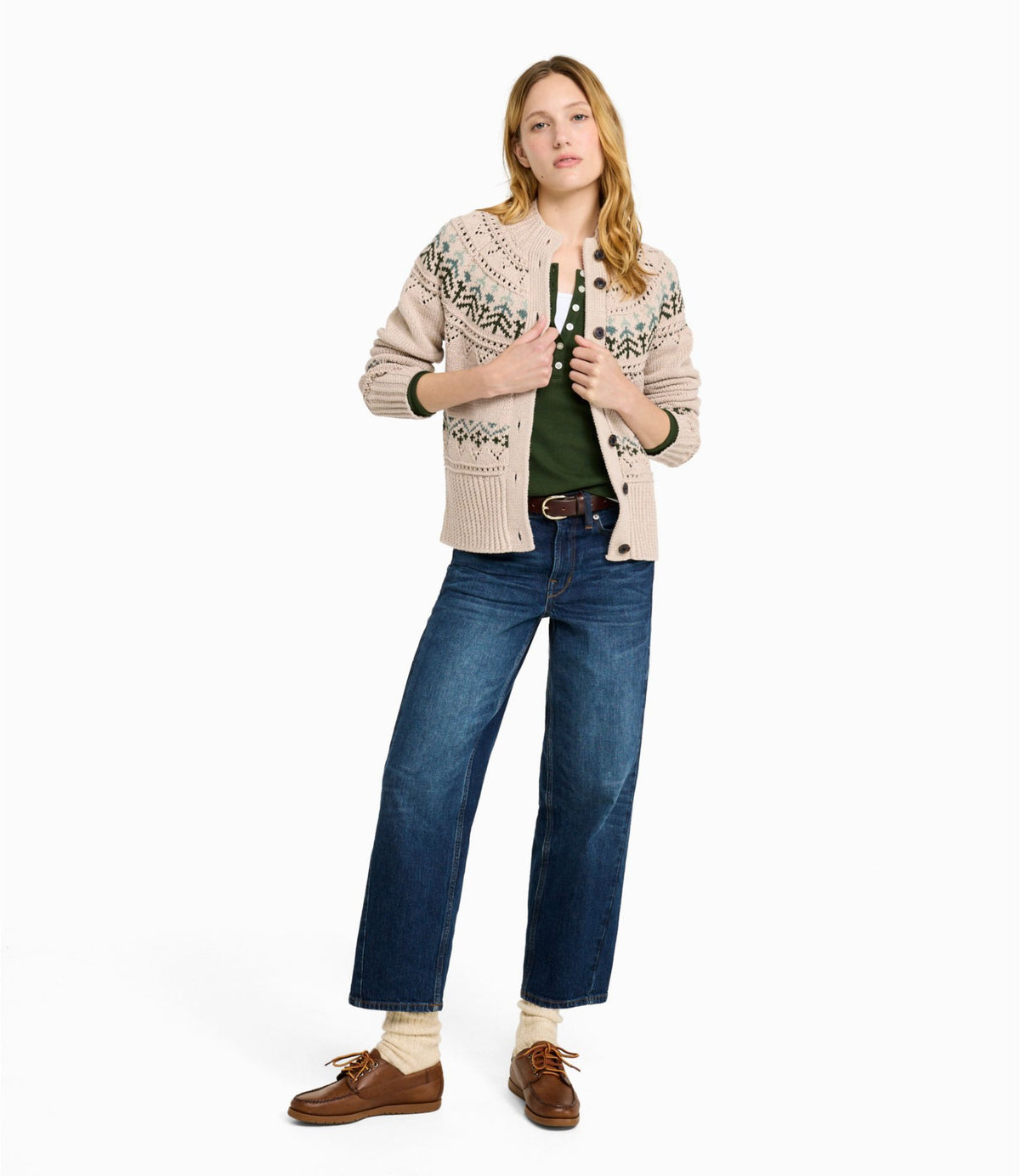 Women's Signature Cotton Fisherman Sweater, Short Cardigan Fair Isle
