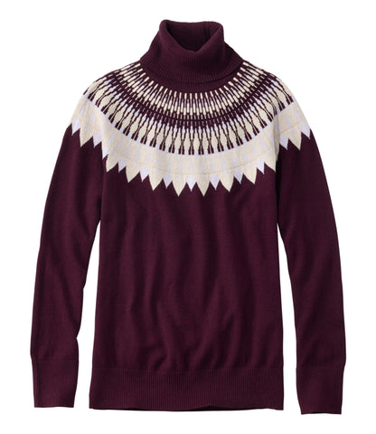 Women's Cotton/Cashmere Sweater, Turtleneck Fair Isle