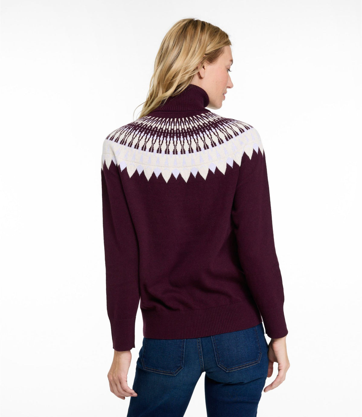 Women's Cotton/Cashmere Sweater, Turtleneck Fair Isle