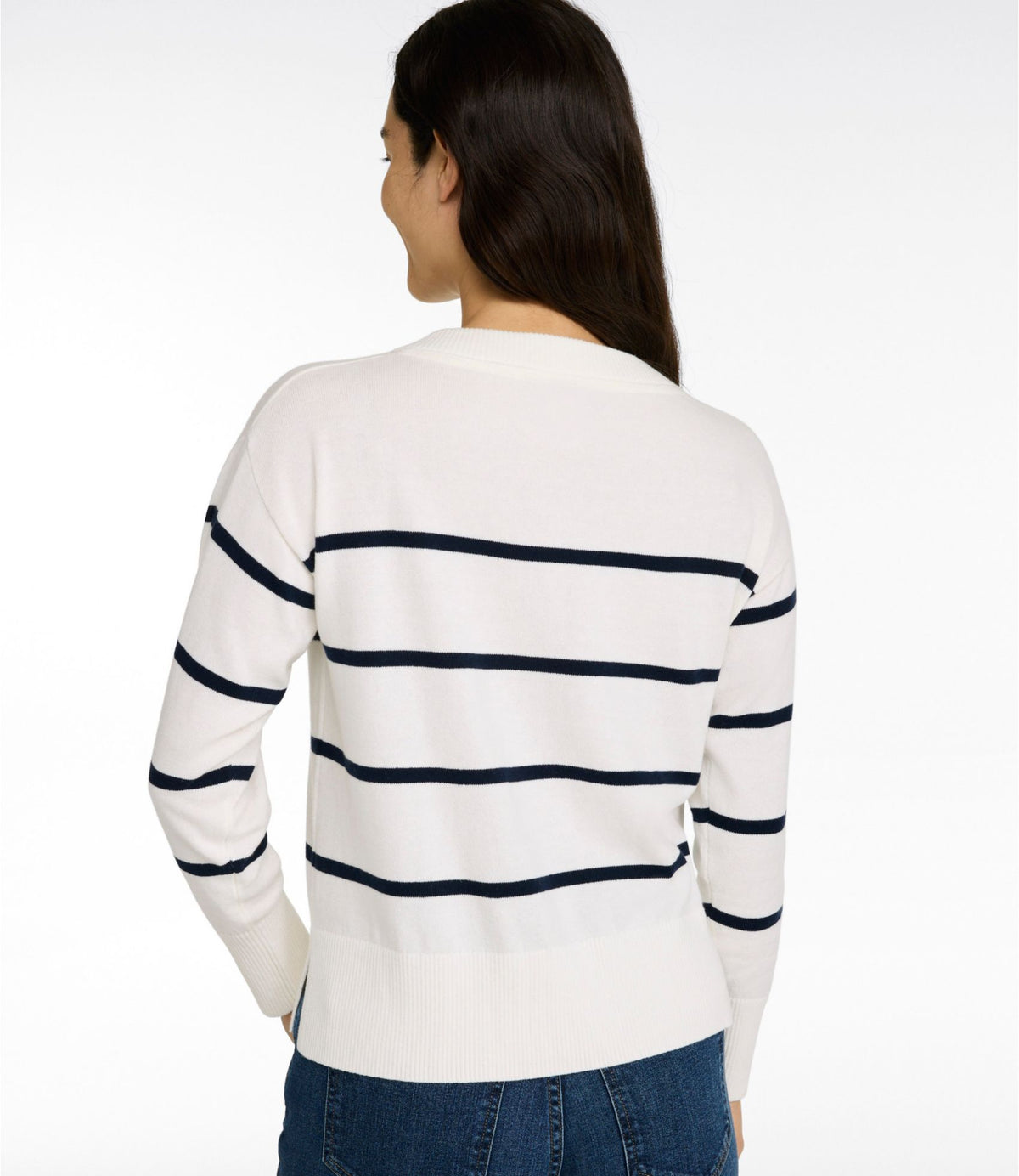 Women's Cotton/Cashmere Sweater, V-Neck Stripe