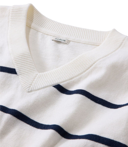 Women's Cotton/Cashmere Sweater, V-Neck Stripe
