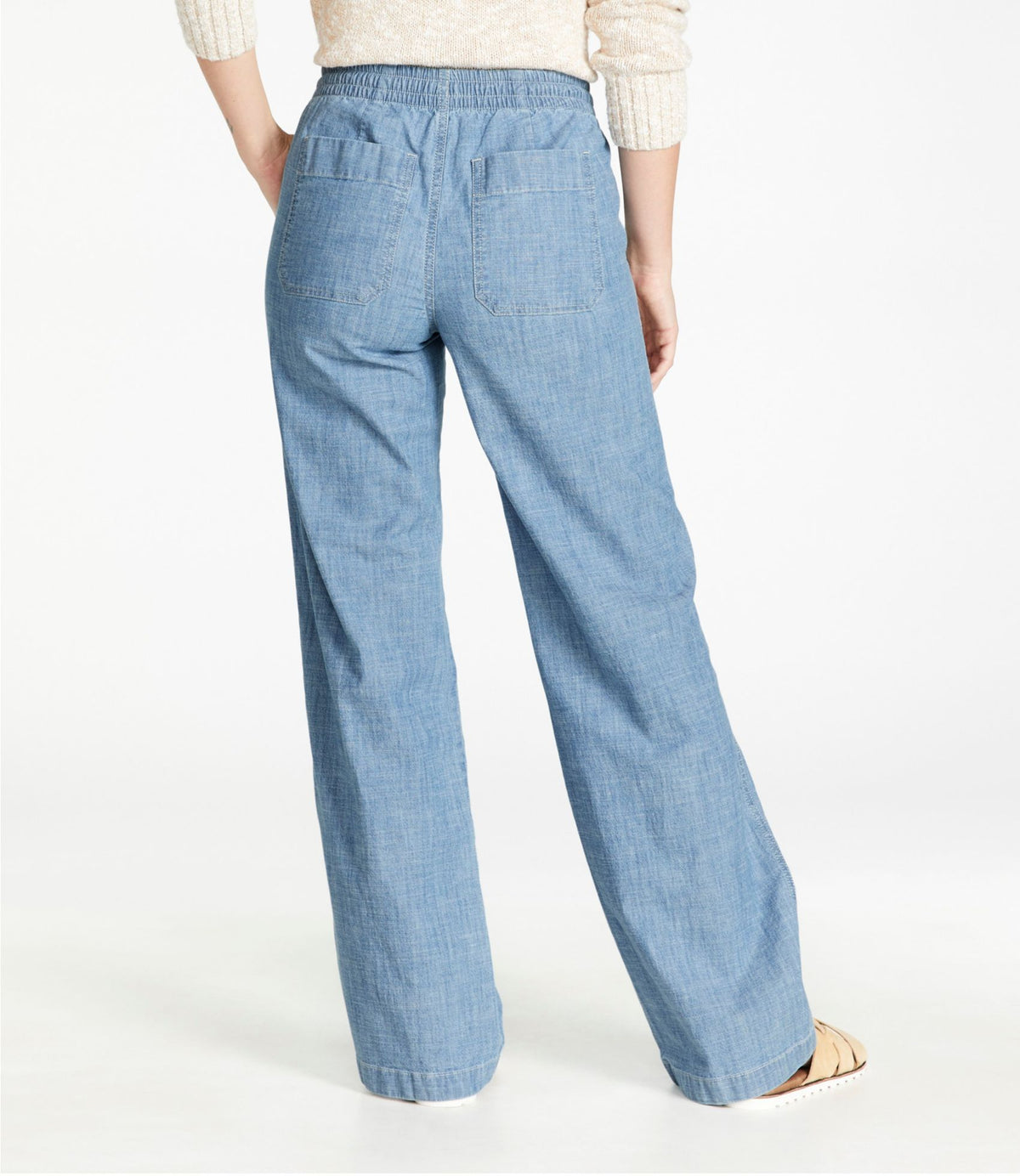 Women's Lakewashed Pull-On Chinos, Mid-Rise Wide-Leg Chambray