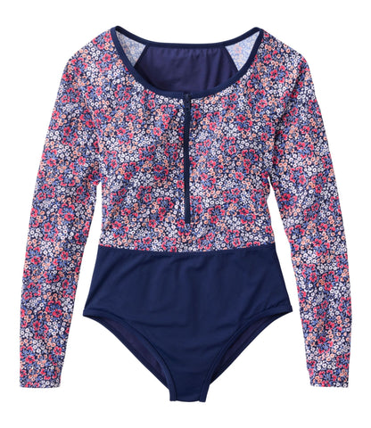 Women's Coastal Essentials Swimwear, Long-Sleeve Tanksuit Print