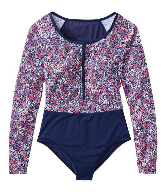 Women's Coastal Essentials Swimwear, Long-Sleeve Tanksuit Print