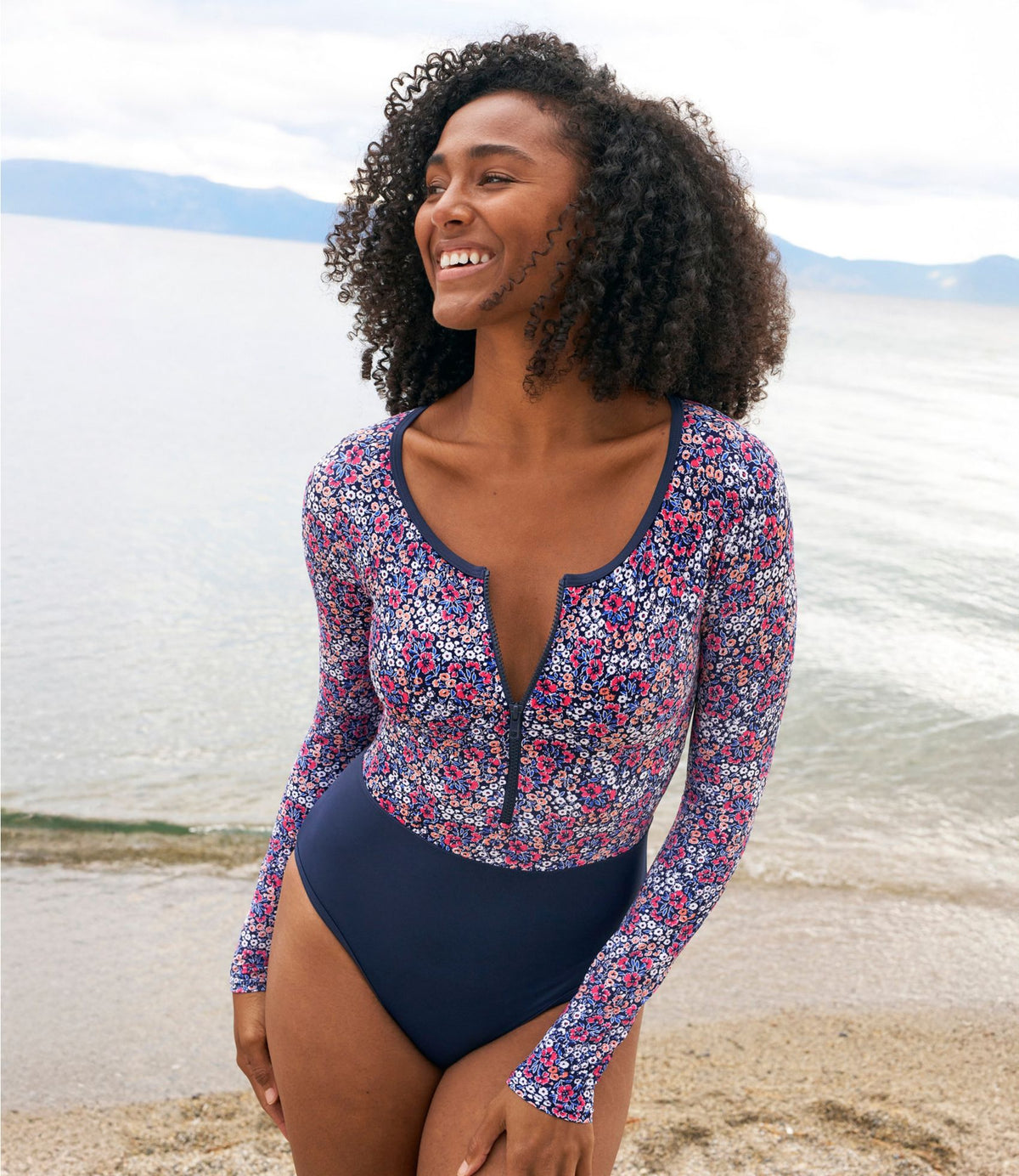 Women's Coastal Essentials Swimwear, Long-Sleeve Tanksuit Print