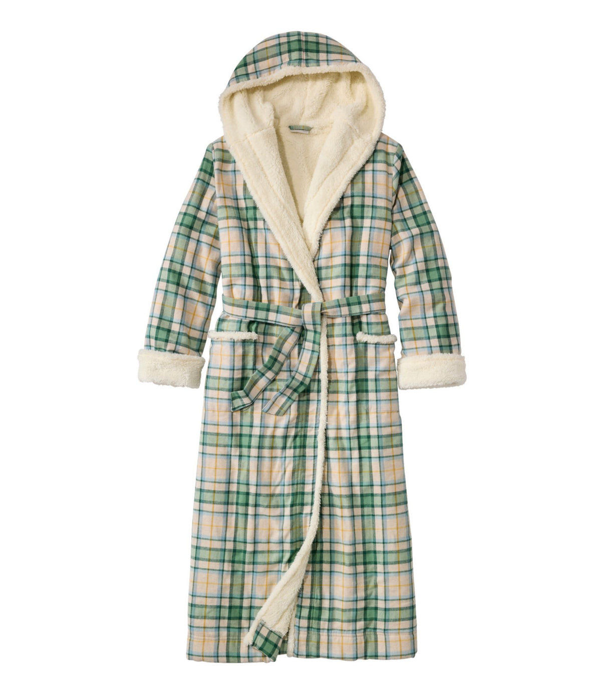 Women's Scotch Plaid Flannel Robe, Sherpa-Lined Long