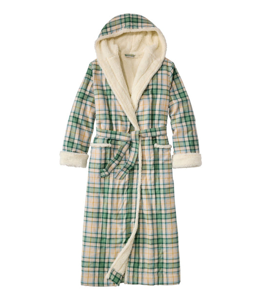Women's Scotch Plaid Flannel Robe, Sherpa-Lined Long