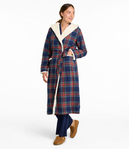 Women's Scotch Plaid Flannel Robe, Sherpa-Lined Long