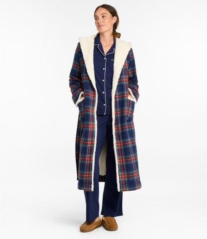 Women's Scotch Plaid Flannel Robe, Sherpa-Lined Long