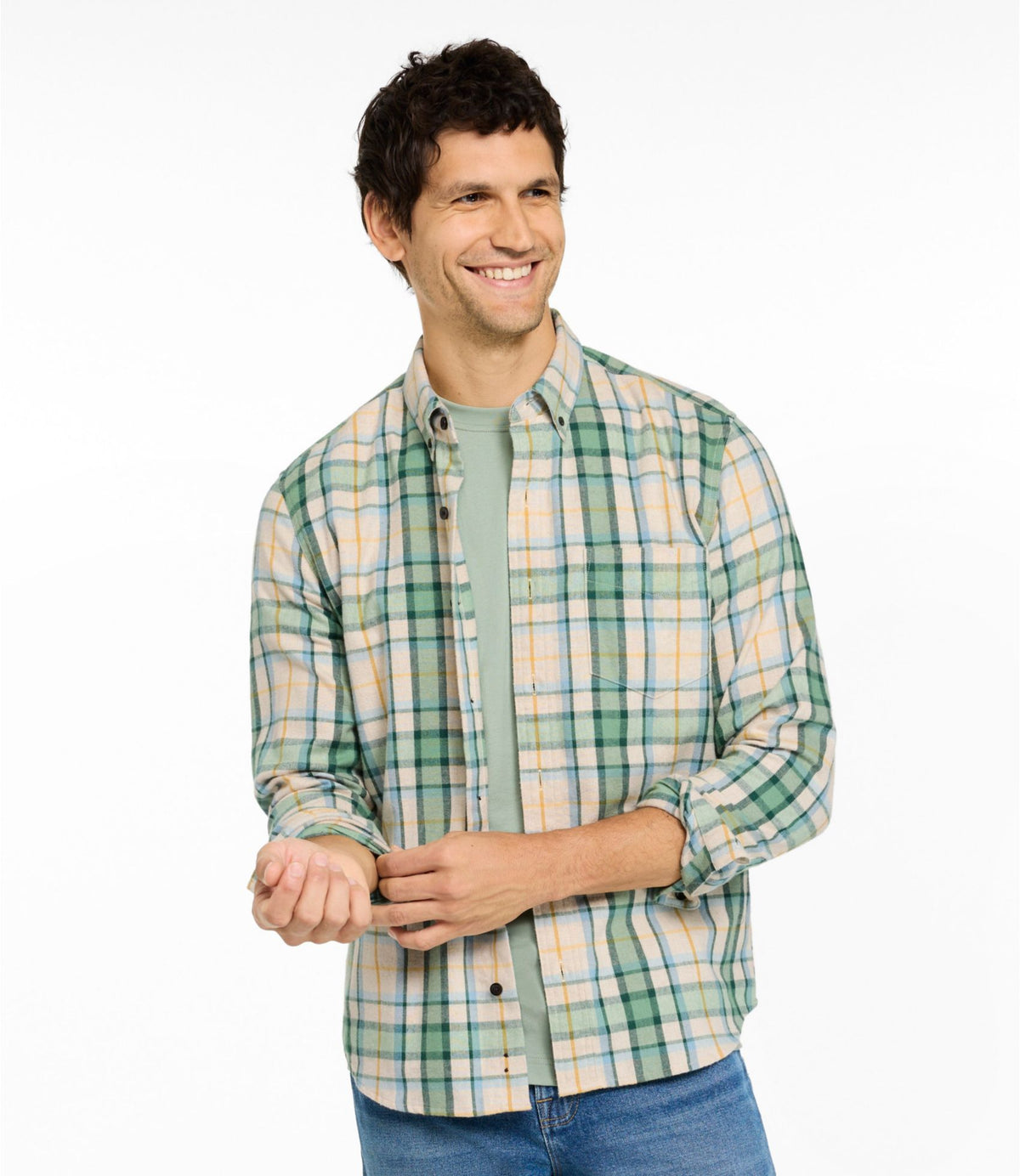 Men's Scotch Plaid Flannel Shirt, Slightly Fitted Untucked Fit