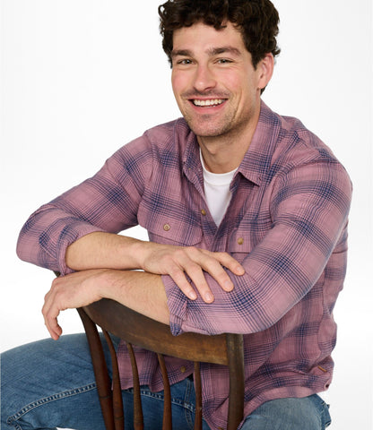 Men's Sunwashed Textured Shirt, Slightly Fitted, Plaid