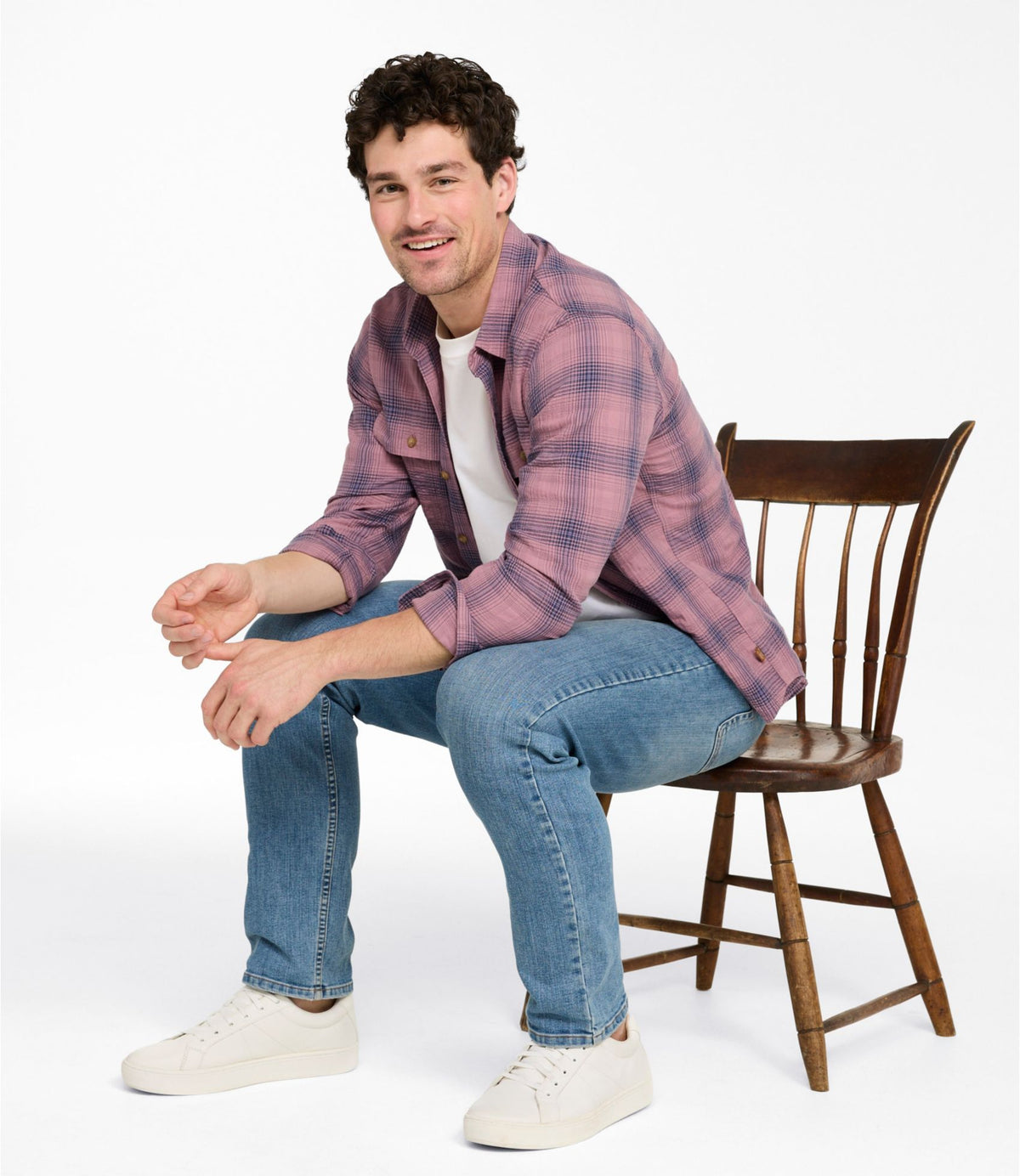 Men's Sunwashed Textured Shirt, Slightly Fitted, Plaid