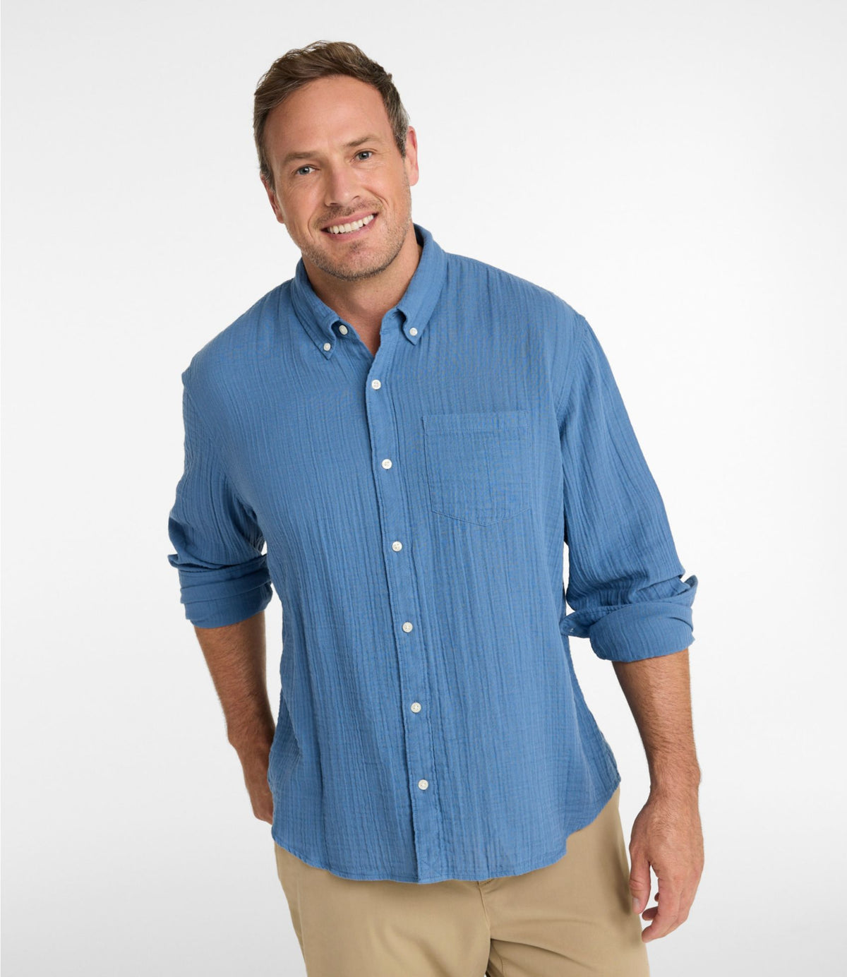 Men's Cloud Gauze Shirt, Long-Sleeve, Slightly Fitted Untucked Fit
