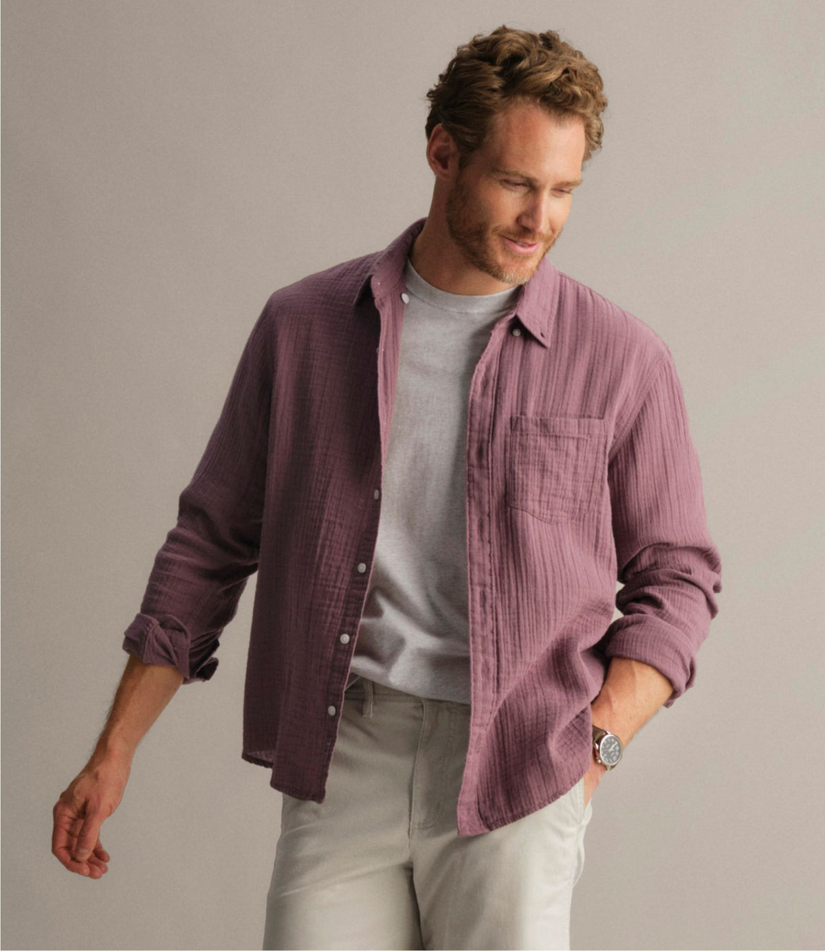 Men's Cloud Gauze Shirt, Long-Sleeve, Slightly Fitted Untucked Fit
