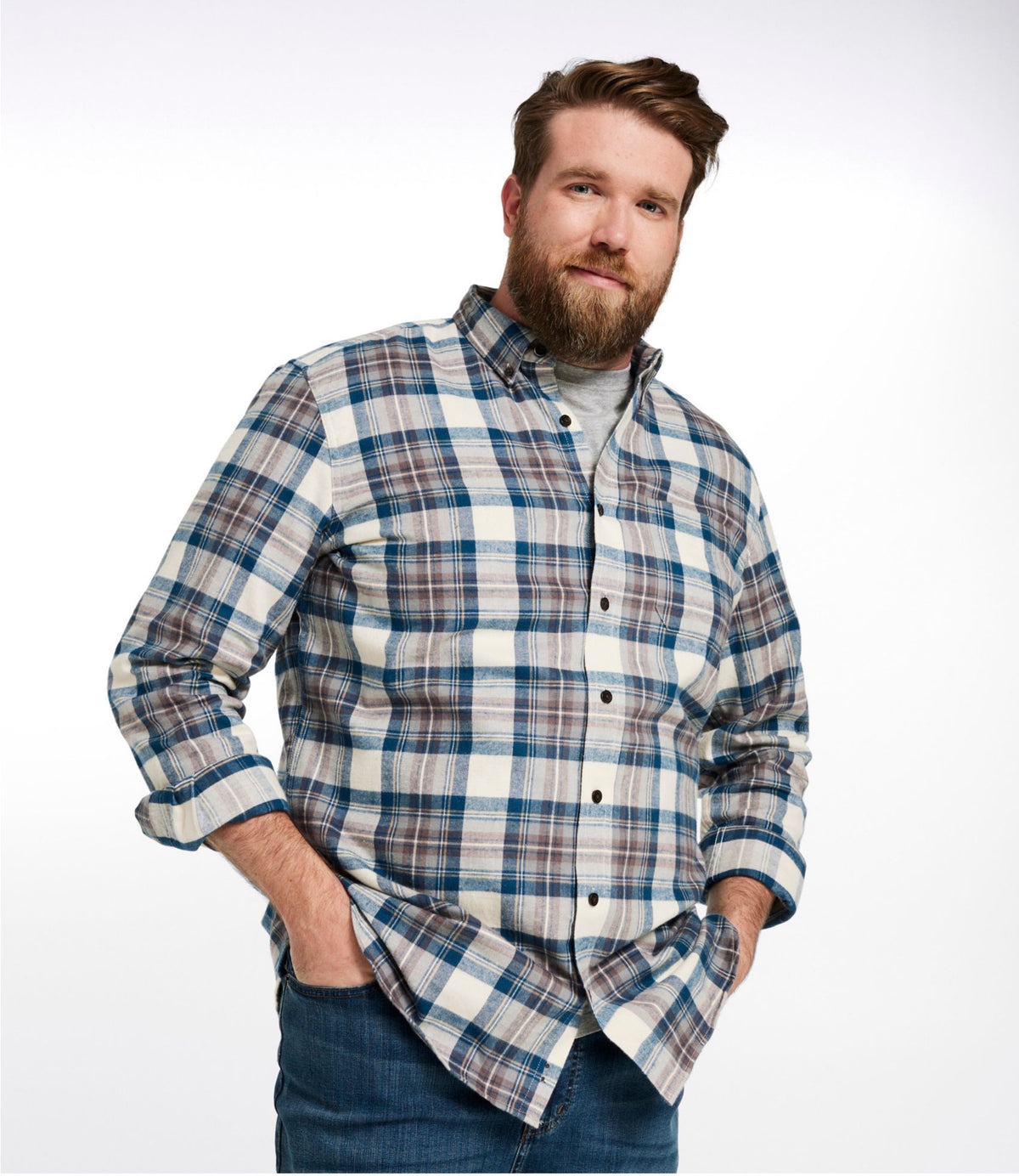 Men's Scotch Plaid Flannel Shirt, Slightly Fitted