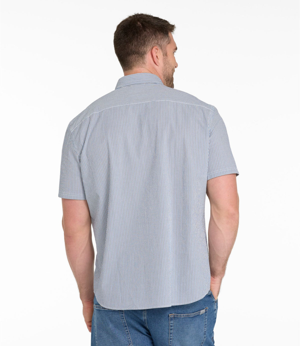 Men's Comfort Stretch Performance® Seersucker Shirt, Short-Sleeve, Slightly Fitted Untucked Fit, Stripe