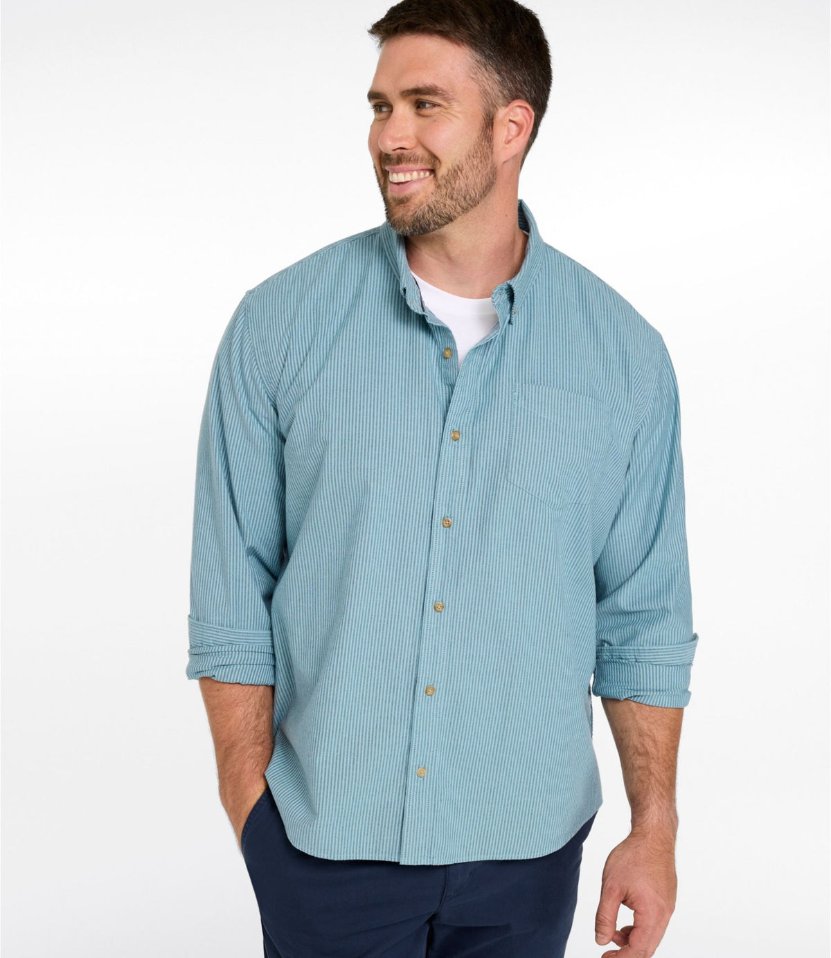 Men's Sunwashed Oxford Shirt, Slightly Fitted Untucked Fit, Stripe
