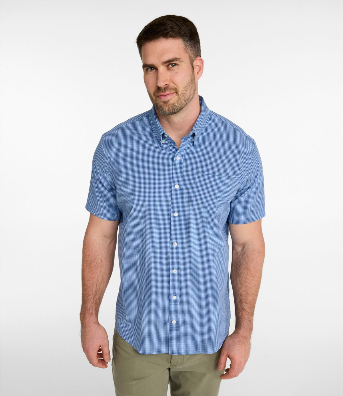 Men's Comfort Stretch Performance® Seersucker Shirt, Short-Sleeve, Slightly Fitted Untucked Fit, Plaid