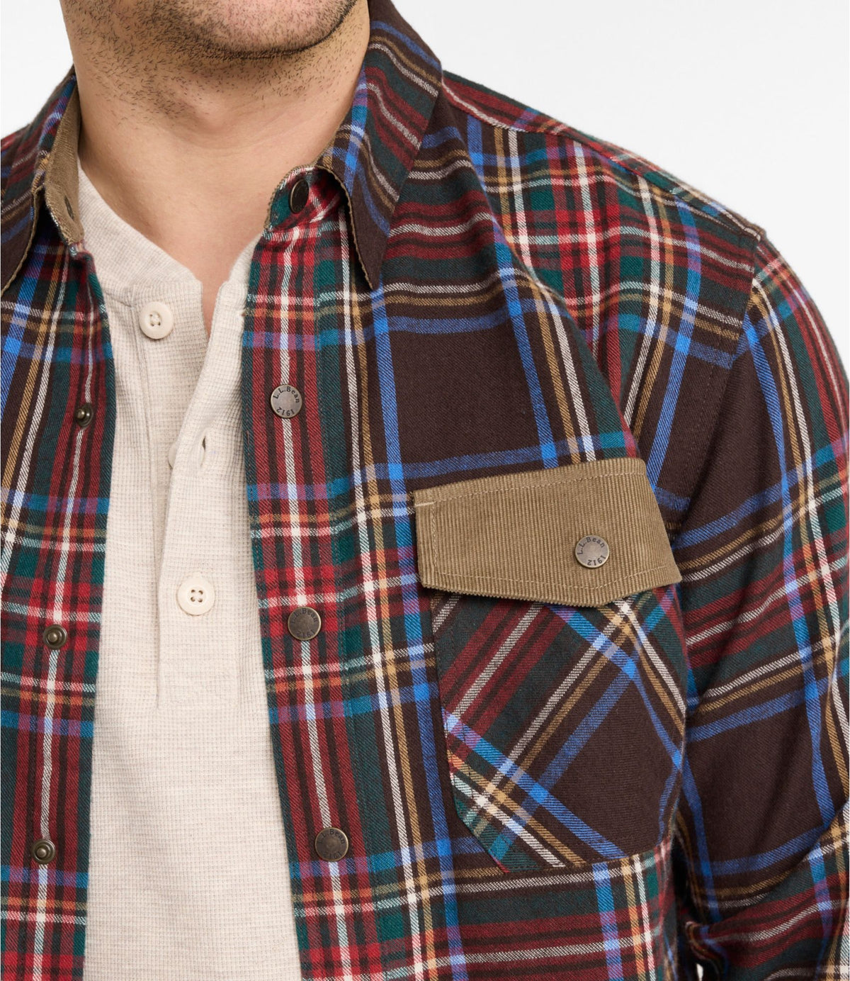 Men's Scotch Plaid Flannel Shirt, Snap-Front, Slightly Fitted Untucked Fit