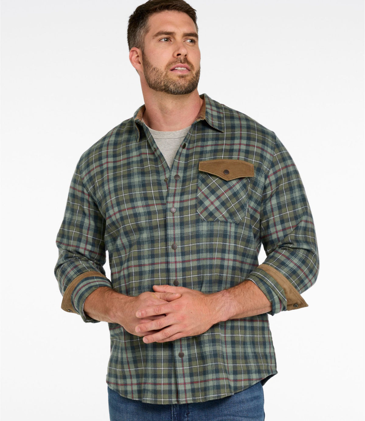 Men's Scotch Plaid Flannel Shirt, Snap-Front, Slightly Fitted Untucked Fit