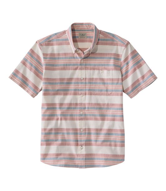 Men's Comfort Stretch Chambray Shirt, Traditional Untucked Fit, Short-Sleeve, Stripe