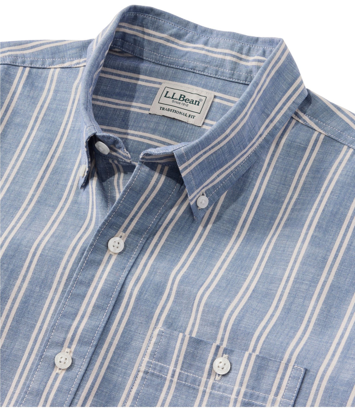 Men's Comfort Stretch Chambray Shirt, Traditional Untucked Fit, Short-Sleeve, Stripe