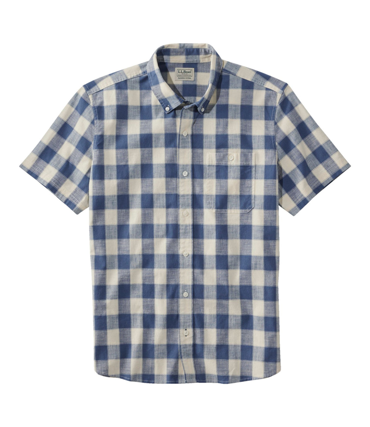 Men's Comfort Stretch® Chambray Shirt, Slightly Fitted Untucked Fit, Short-Sleeve, Plaid