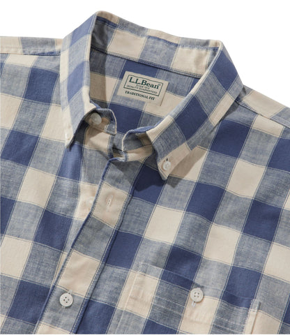 Men's Comfort Stretch® Chambray Shirt, Slightly Fitted Untucked Fit, Short-Sleeve, Plaid