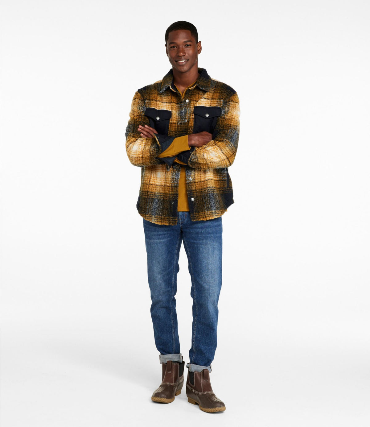 Men's Signature Mixed Media Fleece Shirt Jacket, Plaid