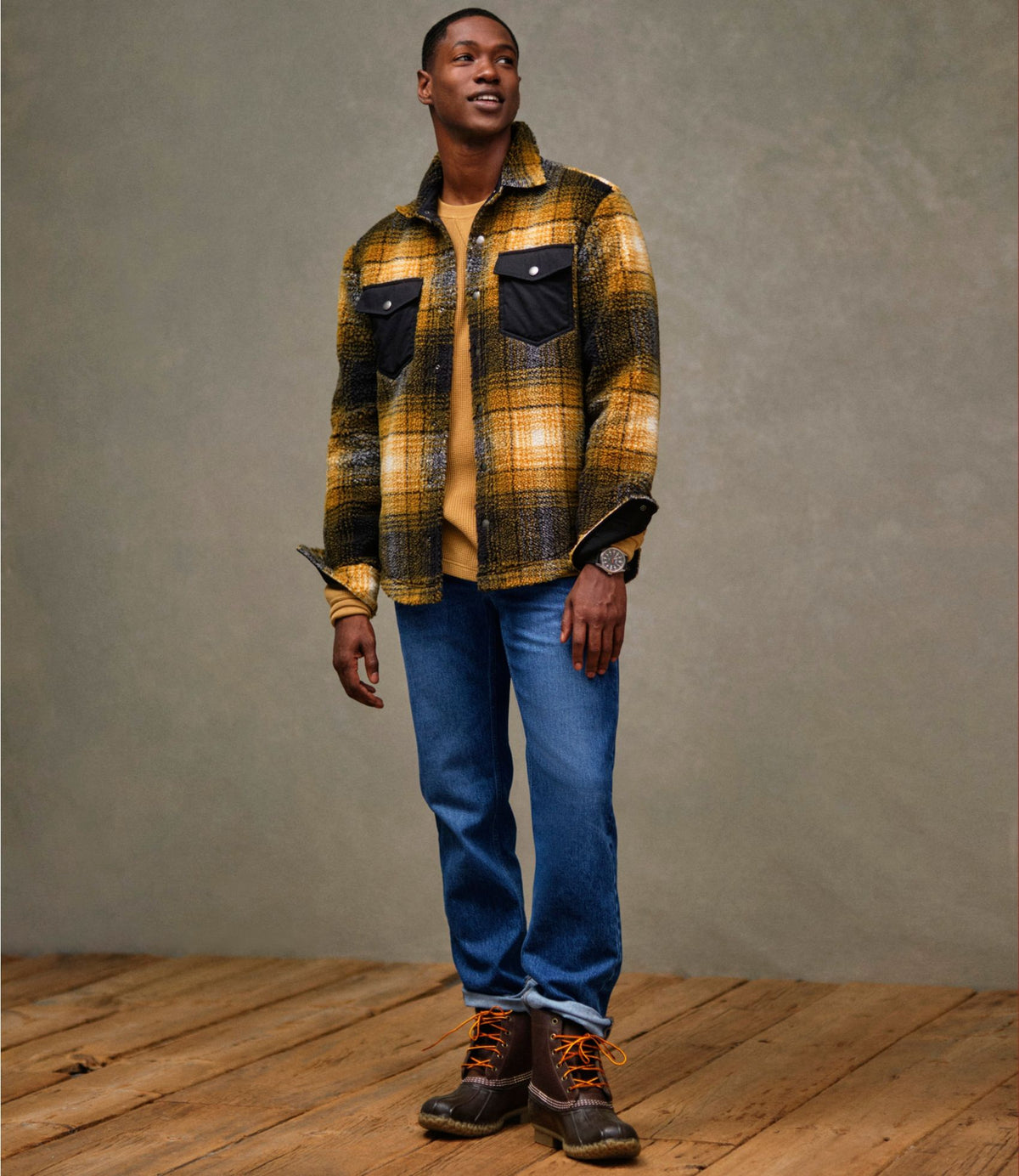 Men's Signature Mixed Media Fleece Shirt Jacket, Plaid