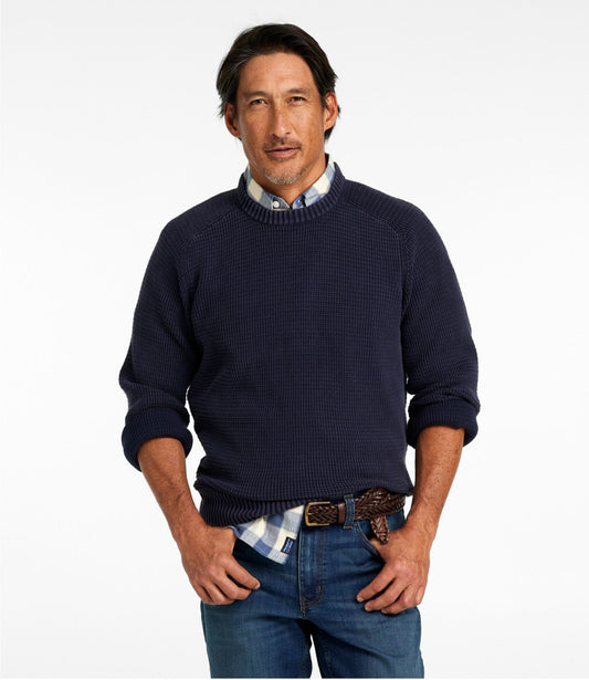 Men's Sunwashed Textured Cotton Sweater, Crewneck