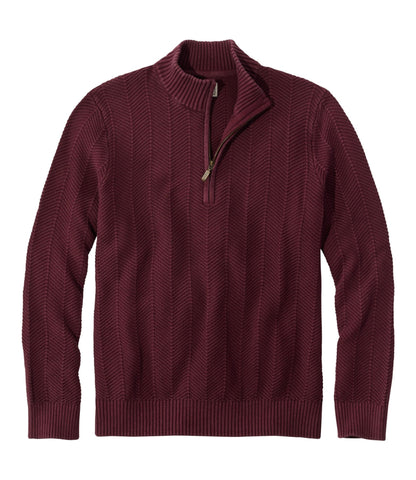Men's Sunwashed Textured Cotton Sweater, Herringbone 1/4 Zip