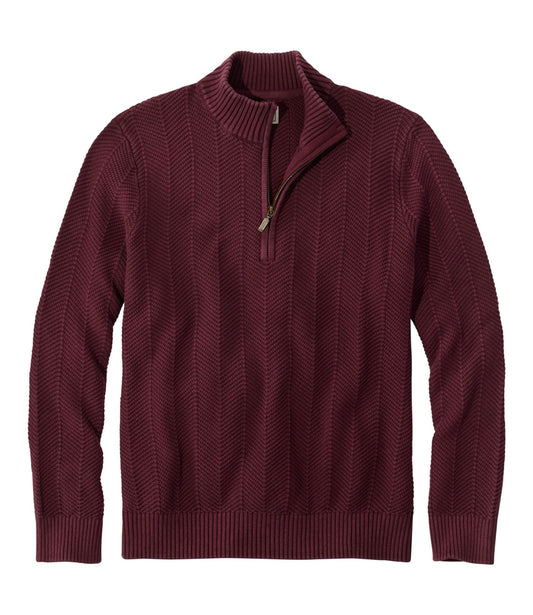Men's Sunwashed Textured Cotton Sweater, Herringbone 1/4 Zip