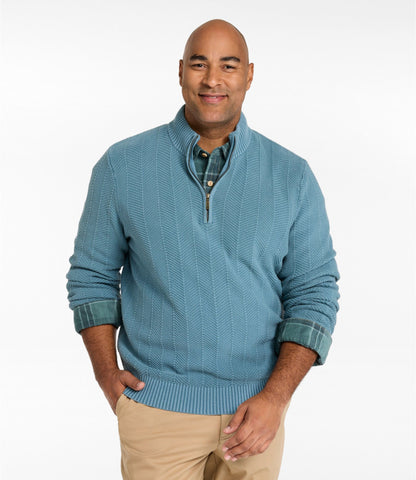Men's Sunwashed Textured Cotton Sweater, Herringbone 1/4 Zip