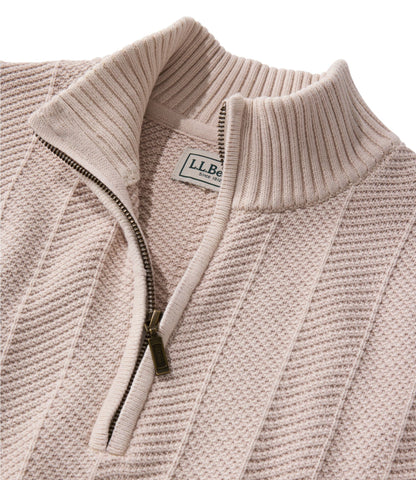 Men's Sunwashed Textured Cotton Sweater, Herringbone 1/4 Zip