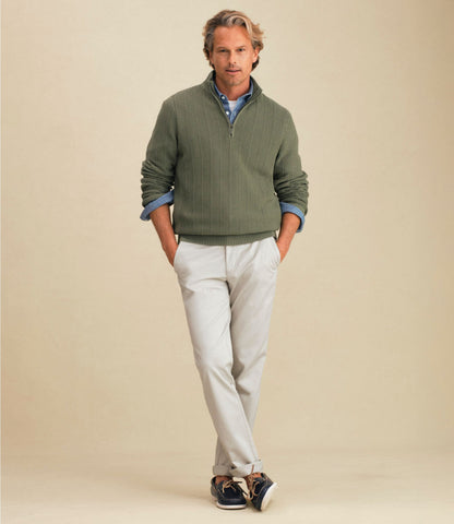 Men's Sunwashed Textured Cotton Sweater, Herringbone 1/4 Zip
