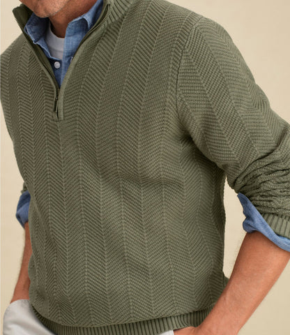 Men's Sunwashed Textured Cotton Sweater, Herringbone 1/4 Zip