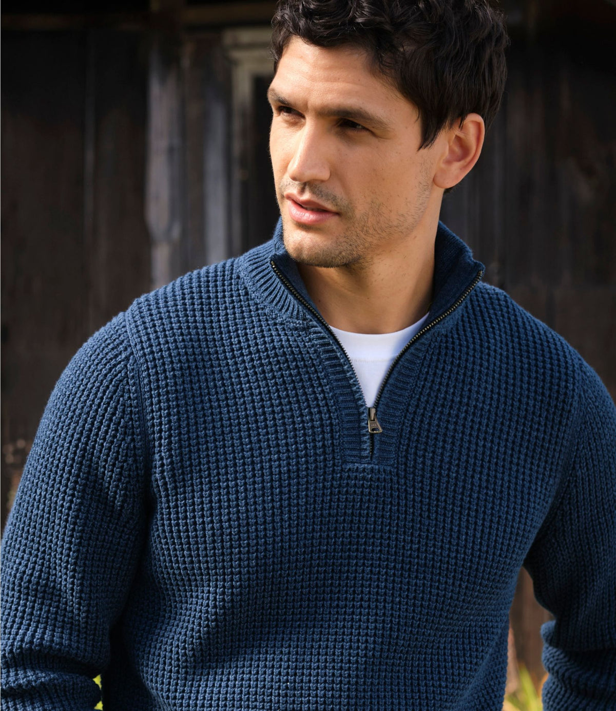Men's Organic Cotton Waffle Sweater, Quarter Zip
