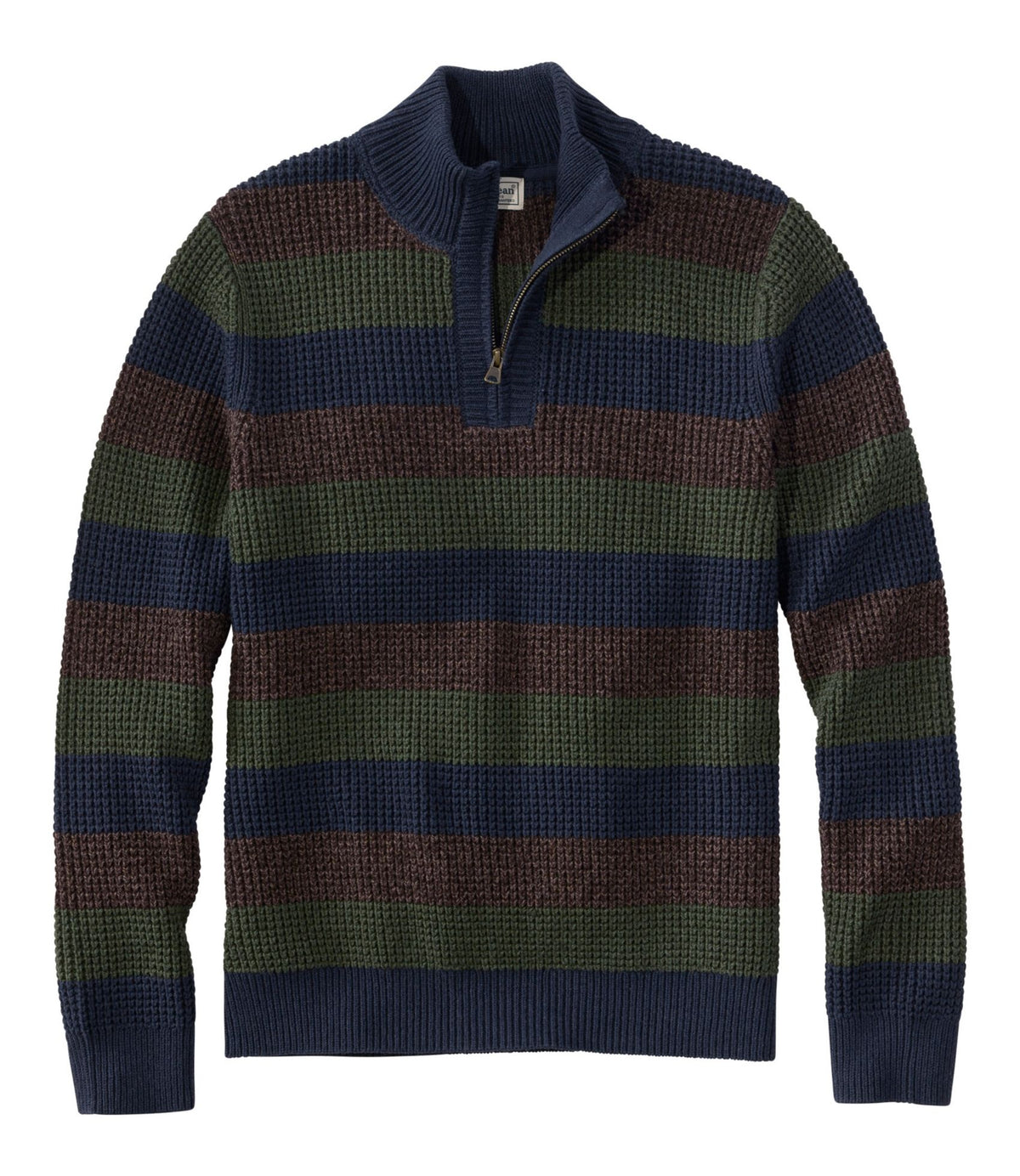 Men's Organic Cotton Waffle Sweater, Quarter Zip, Stripe