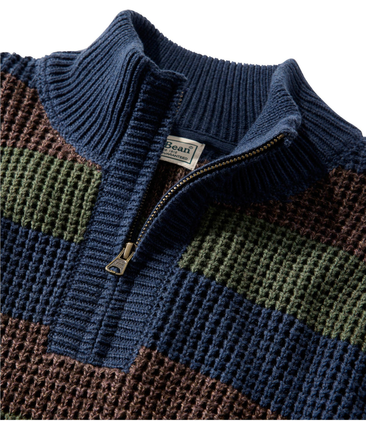Men's Organic Cotton Waffle Sweater, Quarter Zip, Stripe
