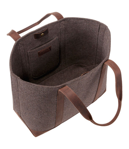 Leather-Trim Wool Tote