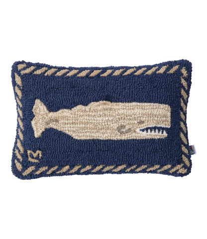 Wool Hooked Throw Pillow, Whale, 12" x 18"