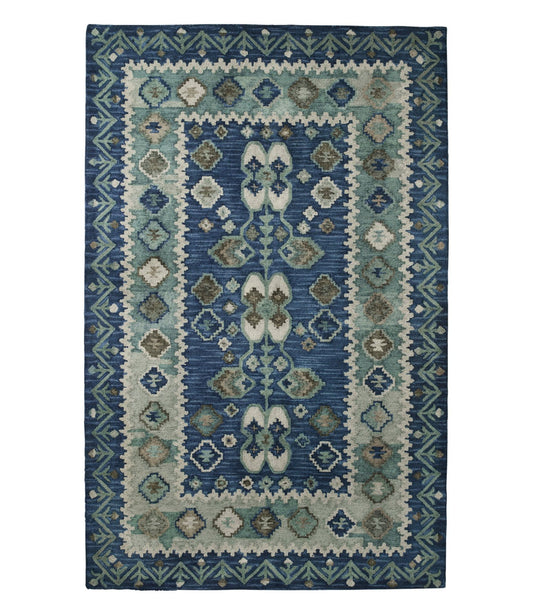 Double Border Wool Hooked Rug