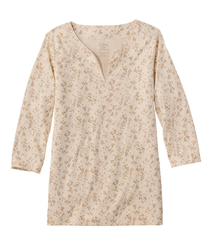 Women's Pima Cotton Tunic, Three-Quarter-Sleeve Splitneck Print