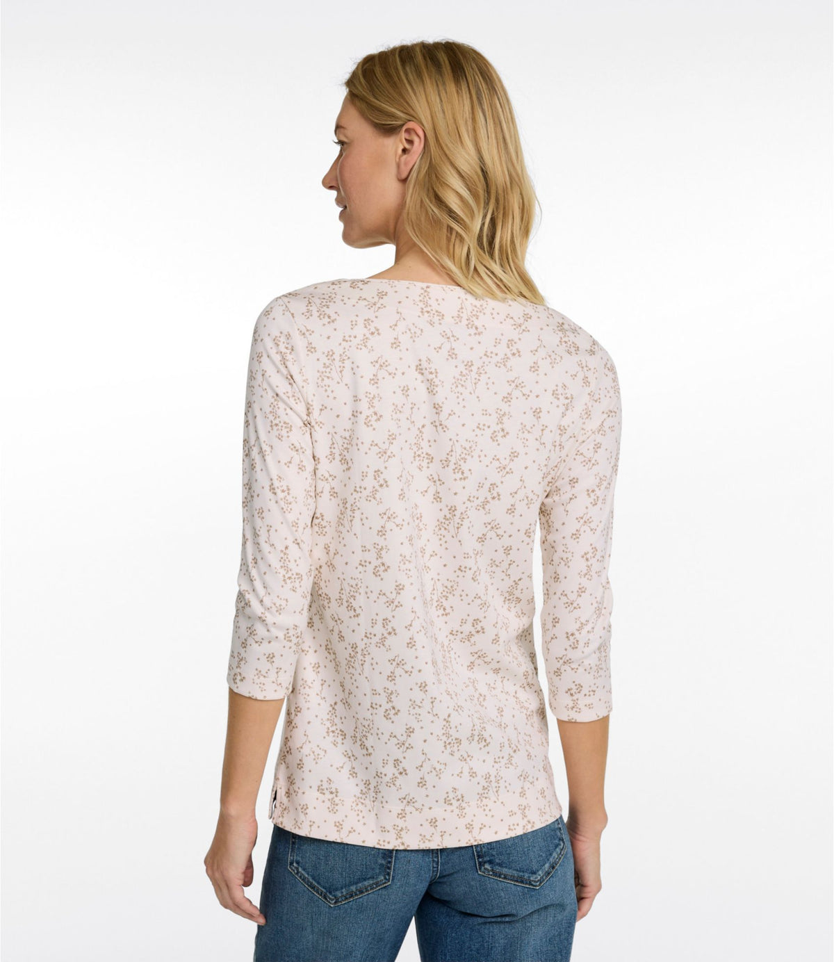 Women's Pima Cotton Tunic, Three-Quarter-Sleeve Splitneck Print