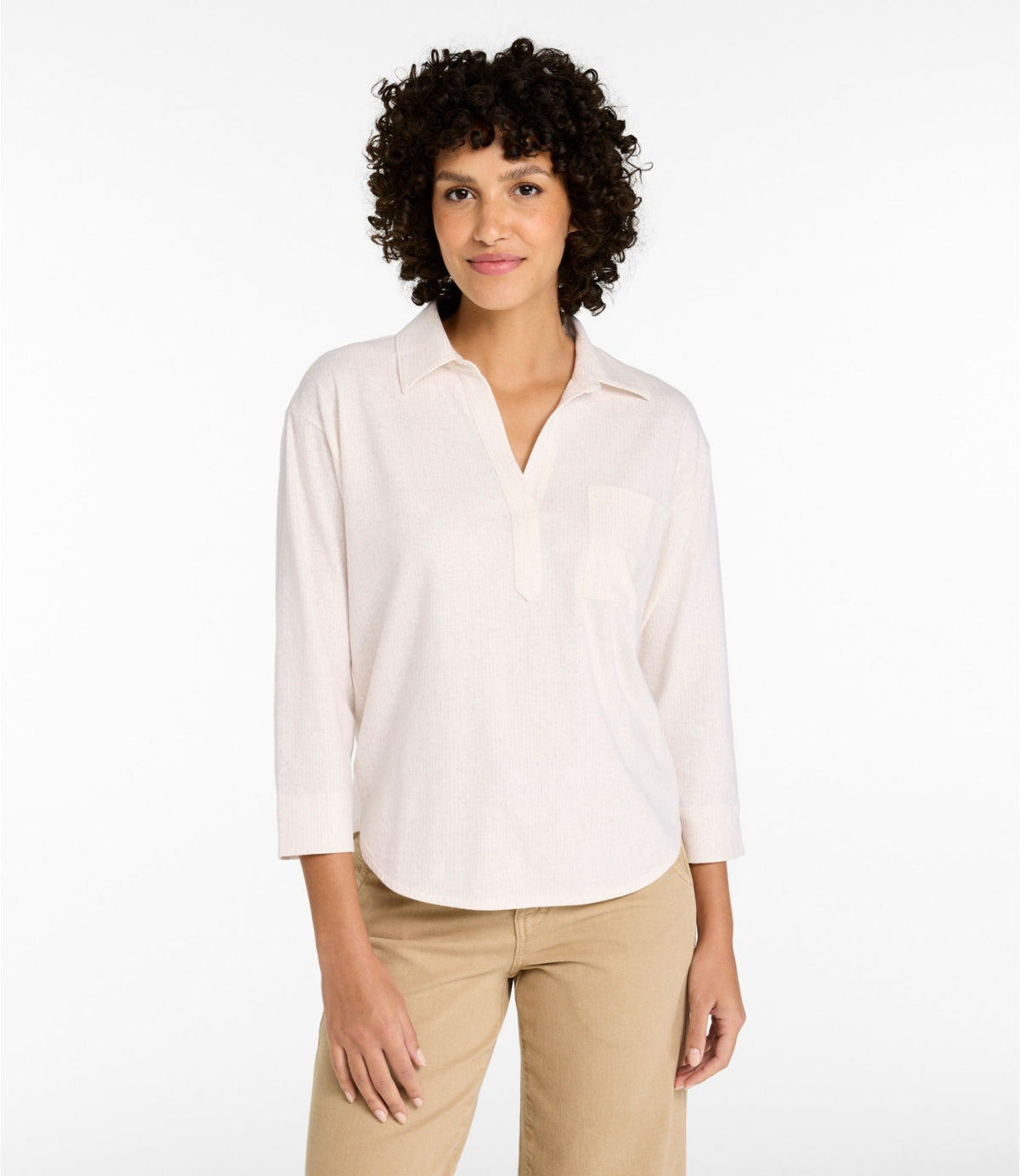 Women's Lakeside Linen/Cotton Tee, Three-Quarter-Sleeve Splitneck Polo Print
